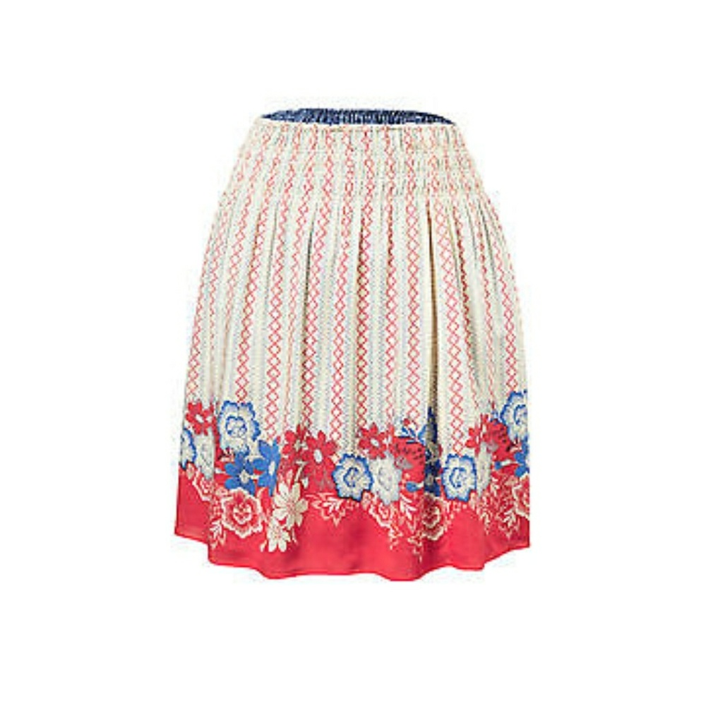 CAbi Reversible Red blue floral print skirt - sm